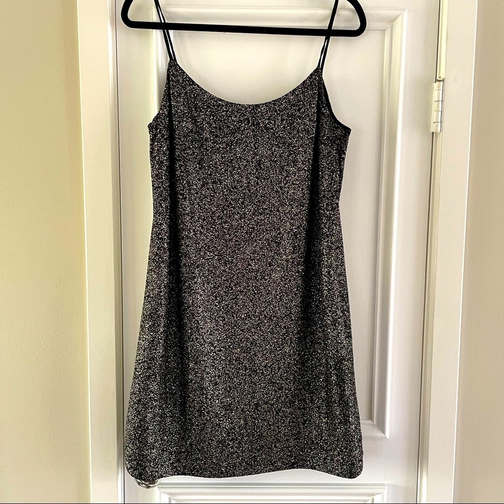 Cece black and gold spaghetti too dress